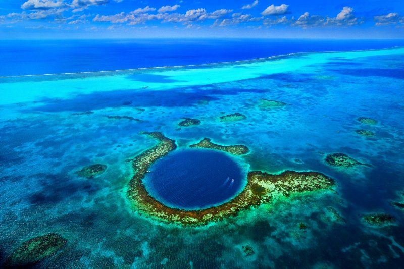 Aerial view of Great Blue Hole, Belize.