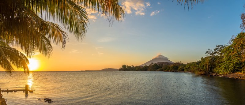 Panoramic view of sunset at the Nicaragua lake
