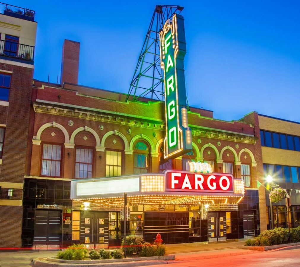 the lighted Historic Fargo Theater