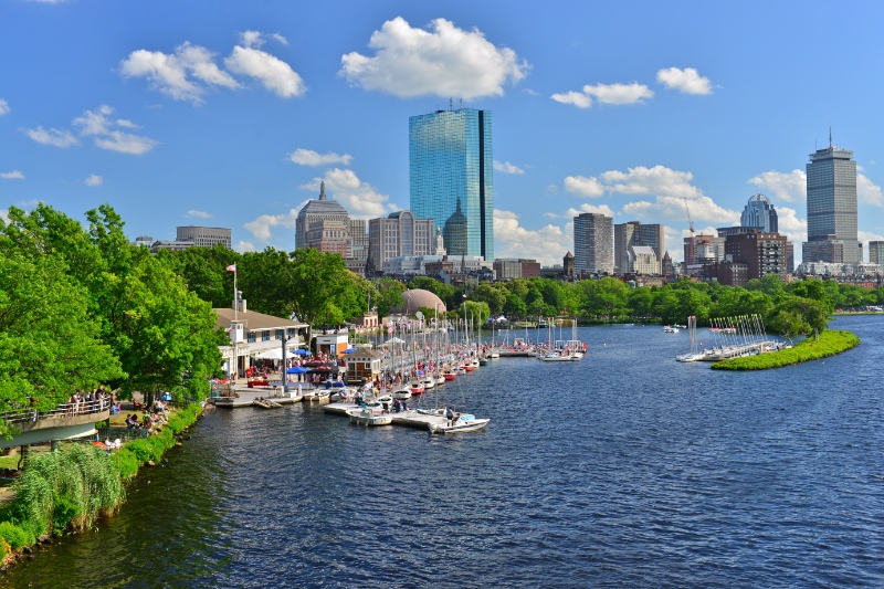 Aerial view of The Charles River Esplanade in Boston, MA