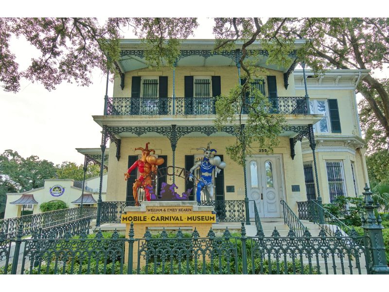 View of the Mobile Carnival Museum, located in the historic Bernstein-Bush mansion on Government Street in downtown Mobile, Alabama.