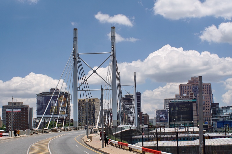 Nelson Mandela Bridge running over the metrorail lines, entering Braamfontein