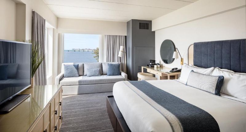 Newport Harbor Island Resort rooms are adorned with elegant nautical designs