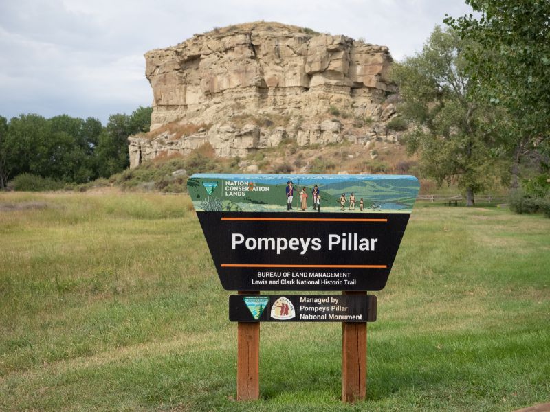 Pompeys Pillar, a sandstone formation, on the Lewis and Clark Trail in Montana.
