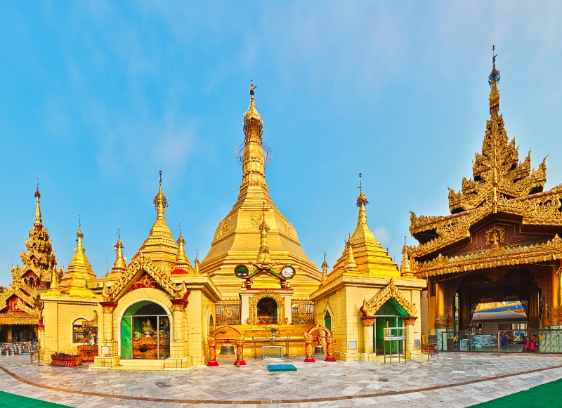 Sule Pagoda Pagoda in Yangon. Myanmar. Panorama 
