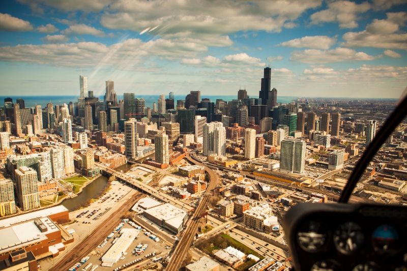 Aerial view of Chicago, Illinois from a Helicopter Ride