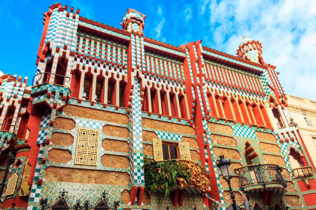 Facade of Casa Vicens in Barcelona, Spain. 