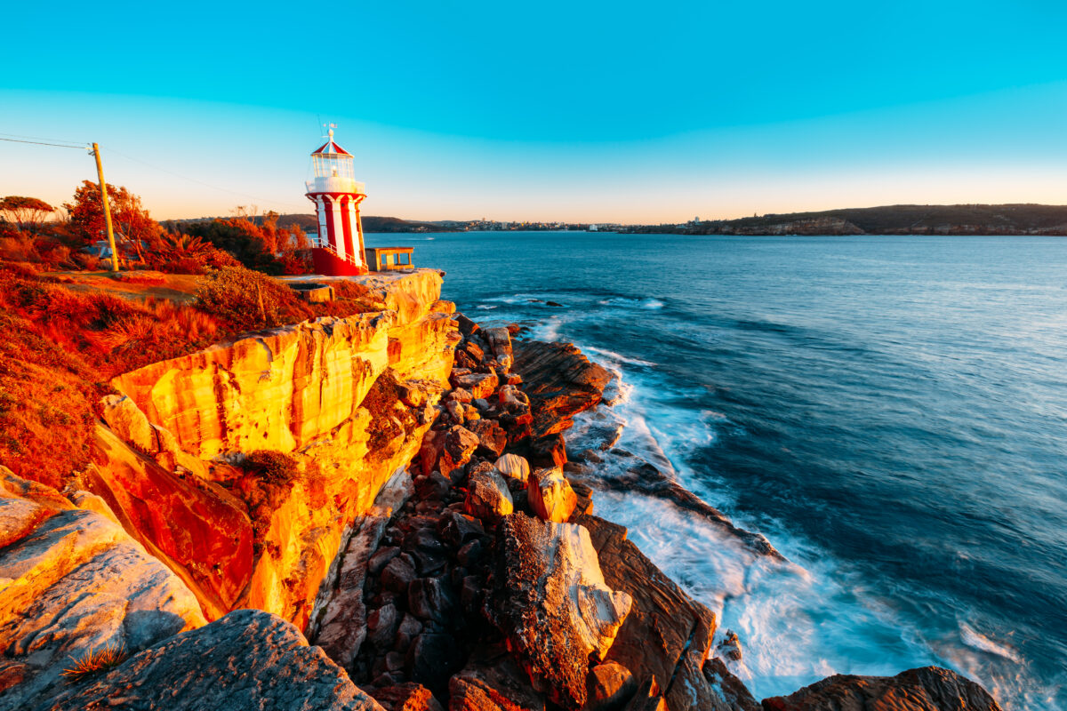 The Hornby lighthouse in a beautiful pacific sunrise in Sydney, Australia