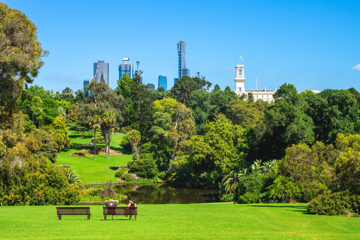 Royal Botanic Gardens and melbourne skyline in australia