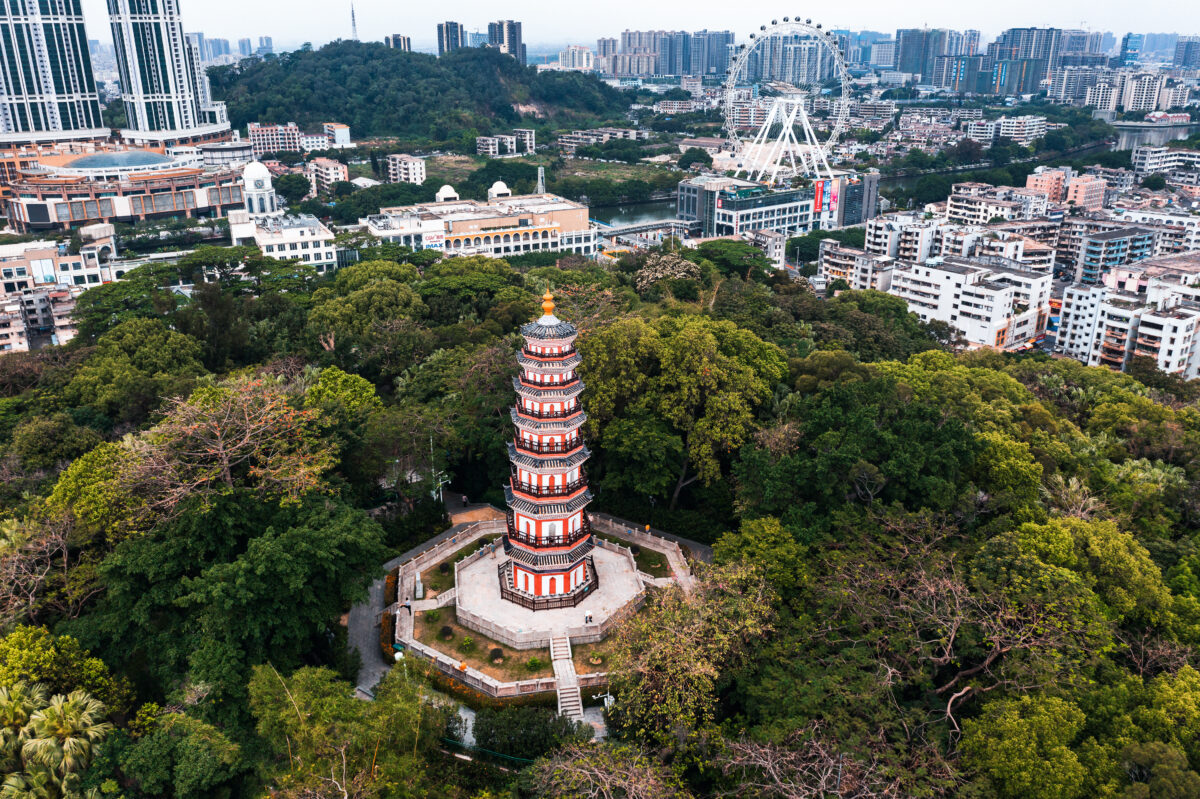 Aerial view of Zhongshan Park, Zhongshan City, Guangdong Province, China