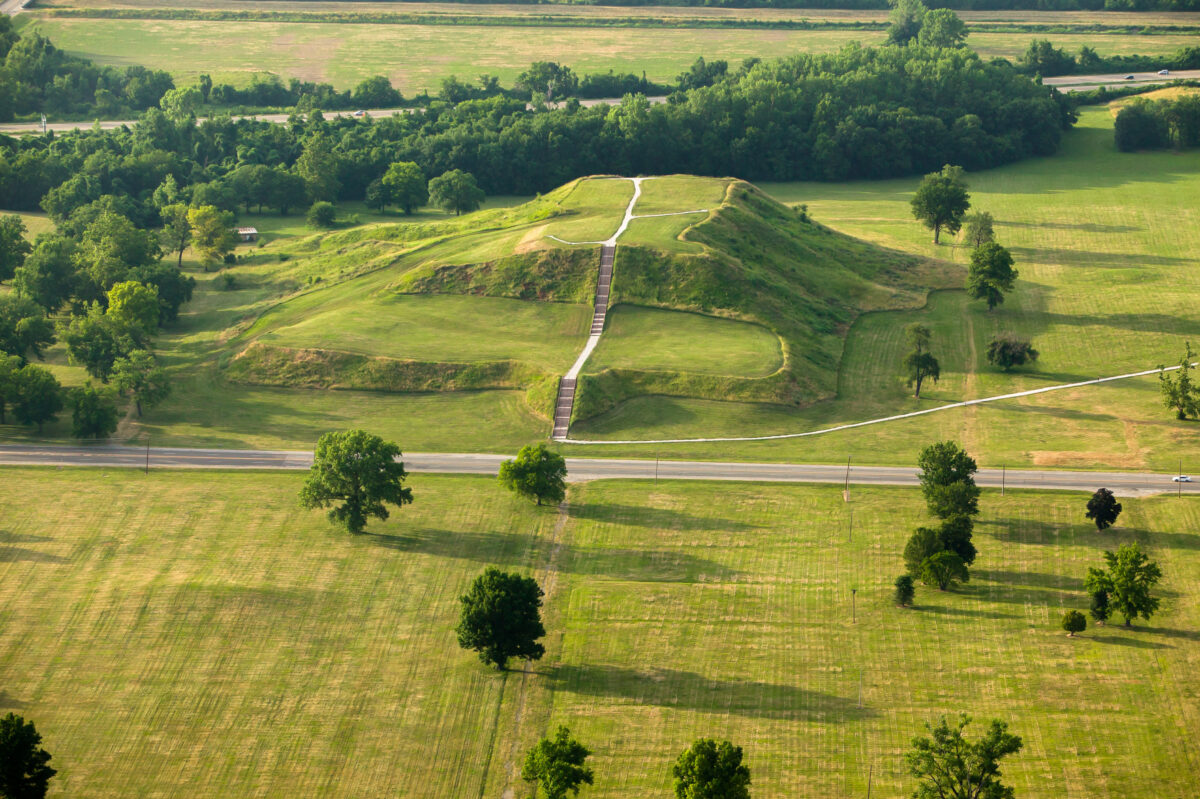 aerial view of Cahokia Mounds