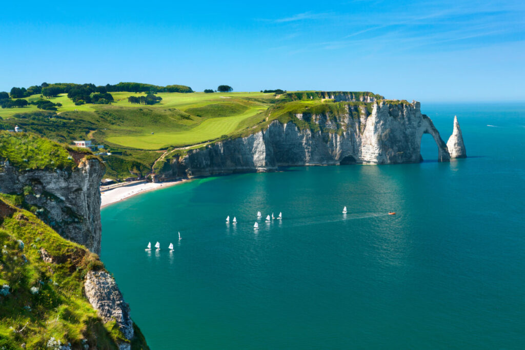 Aerial view of Étretat in Normandy, France