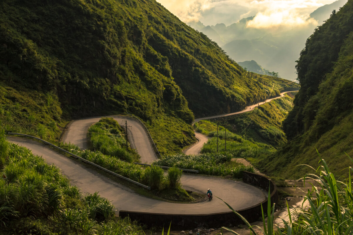 Winding road in Ha Giang province Vietnam with beautiful light