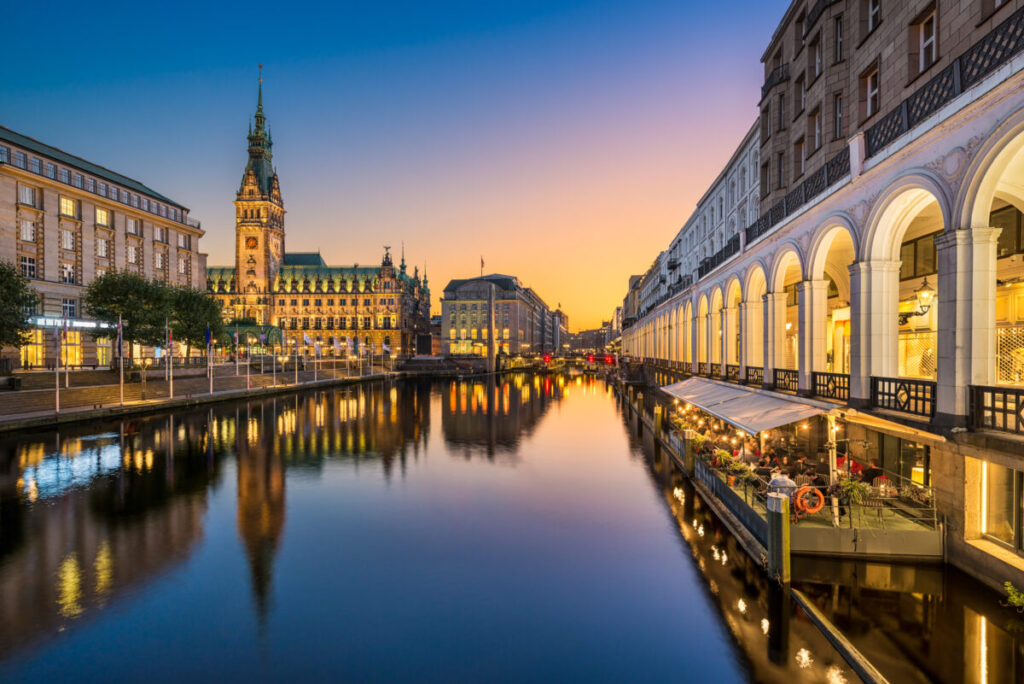 City hall and sunset view in Hamburg, Germany