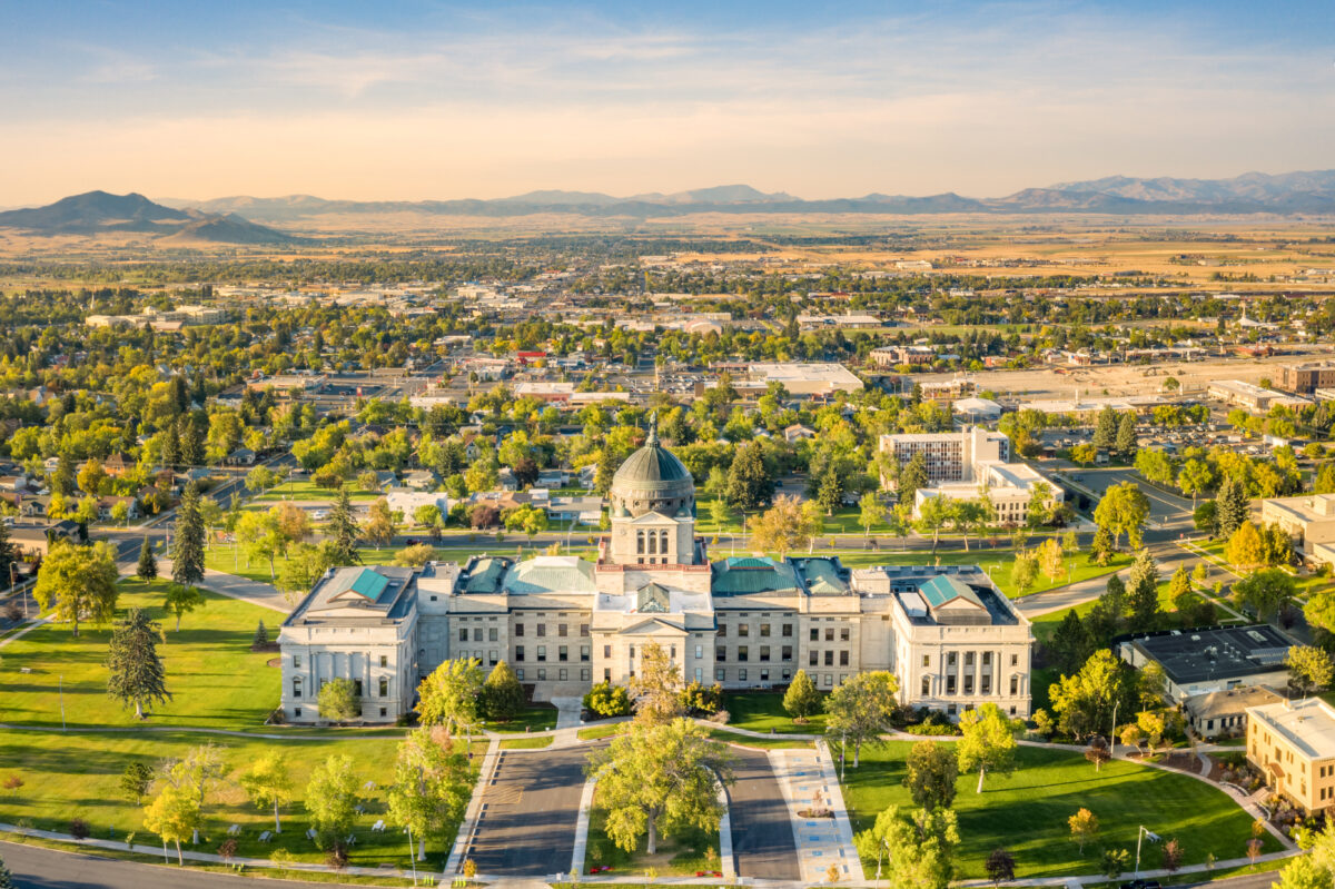 Montana State Capitol, in Helena, on a sunny and hazy afternoon.