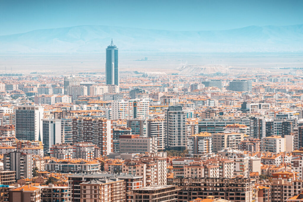 Konya city aerial skyline cityscape view from above.