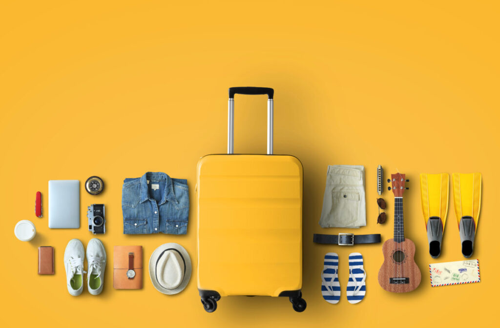 Large Yellow Luggage and Travel Essentials