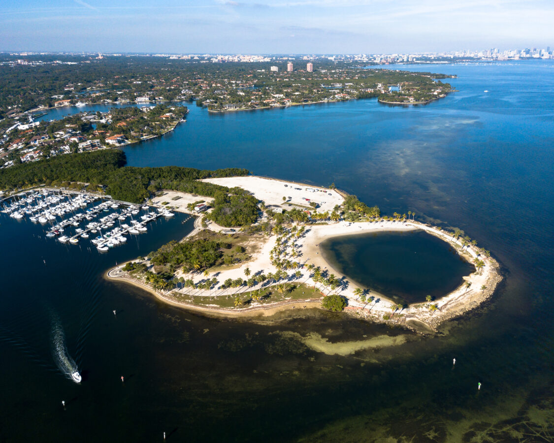 Aerial view of Matheson Hammock Park & Marina in Coral Gables, Florida