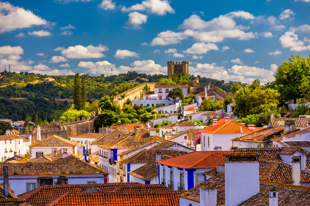 Obidos, Portugal stonewalled city with medieval fortress.