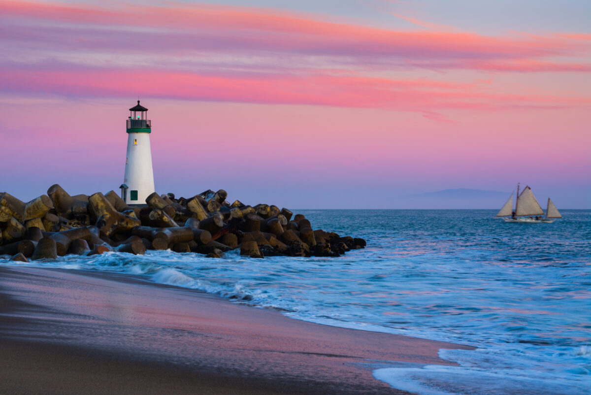 Walton Lighthouse in Santa Cruz, California at sunset