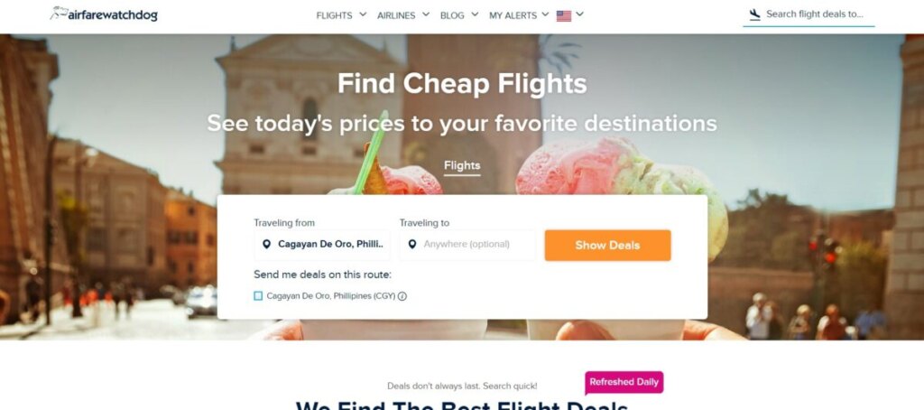 Airfarewatchdog landing page