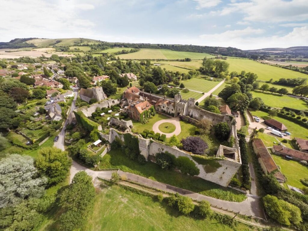 Aerial view of the Amberley Castle in United Kingdom