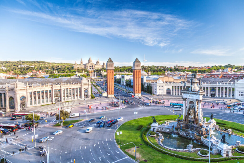 Aerial view of Barcelona, Spain city center