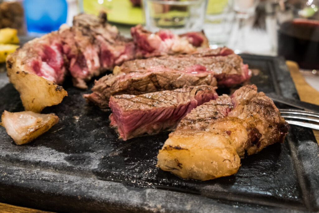 Close-up of Bistecca alla Fiorentina Tuscany cuisine