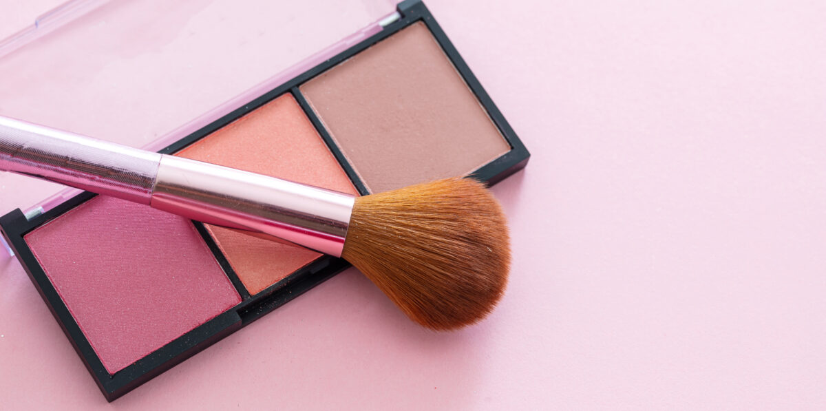 Close-up of a bush compact palatte kit with a blush brush