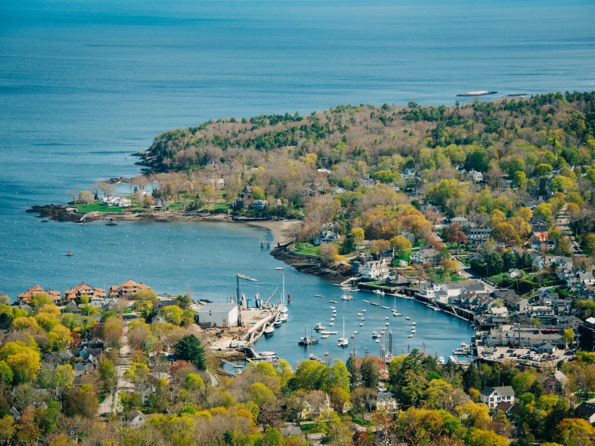 Aerial view of Camden Hills State Park Harbor, Maine