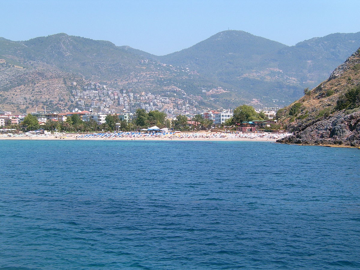 View over the Cleopatra-beach in Alanya, Turkey.