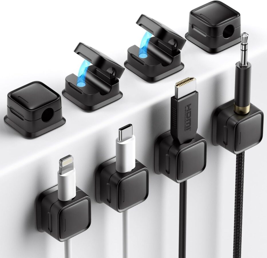 Magnetic cord organizer holder designed to keep cables tidy and accessible, featuring a sleek and modern design