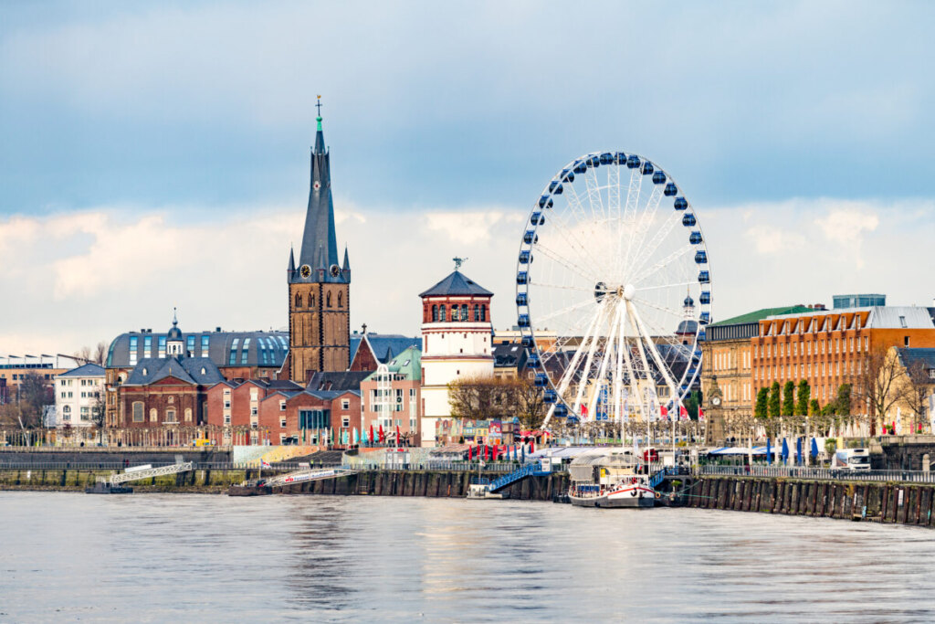 Rhine river and Dusseldorf City in Germany