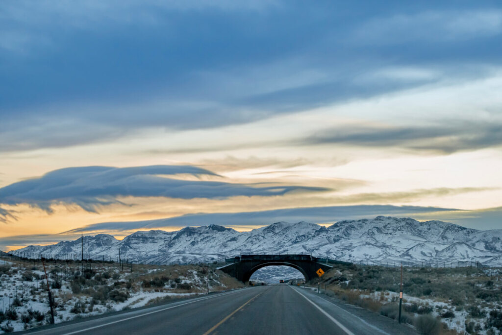 Highway 93 in Elko County, Nevada during the winter