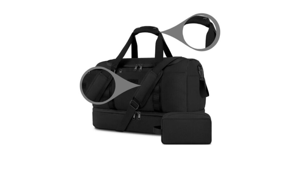 Compression straps features of ETRONIK Travel Bag for Men Women Duffle Bag