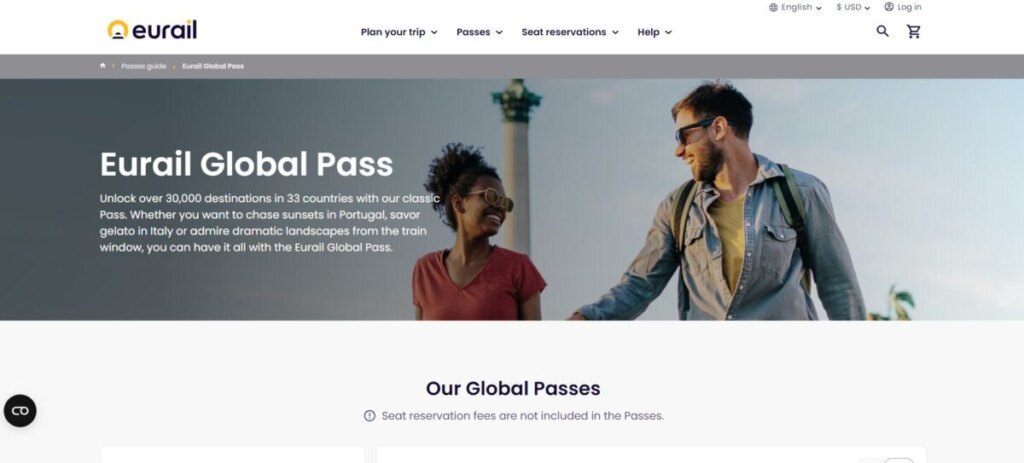 Eurail Global Pass website page