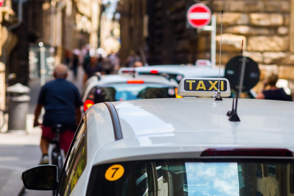 Taxi on a street in Florence, Italy