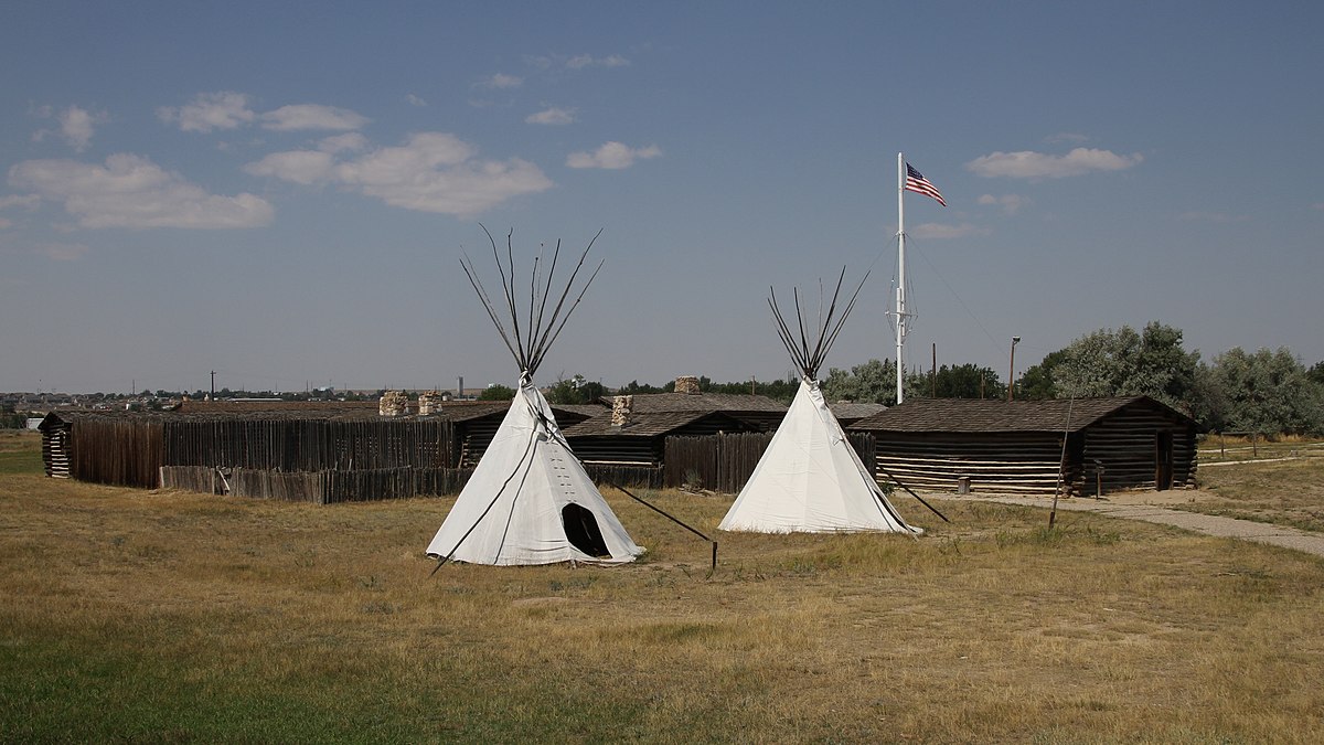 Reconstructed buildings at the Fort Casper Museum in Casper, Wyoming