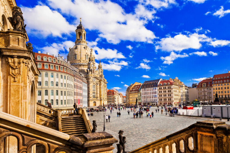 Dresden. square Neumarkt with famous Frauenkirche church