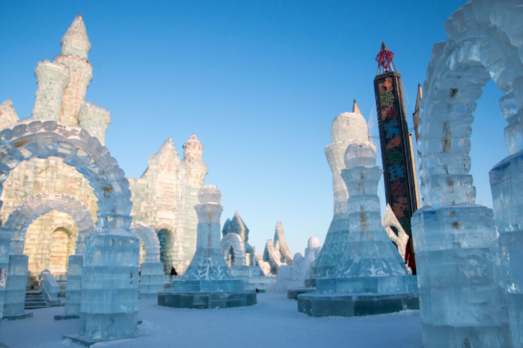 Huge ice sculptures in Harbin, Heilongjiang, China