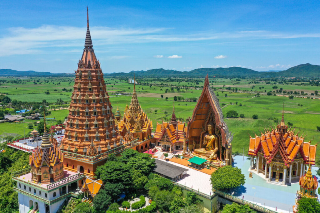 Wat Tham Khao Noi and Wat Tham Sua Aerial view in Kanchanaburi, Thailand
