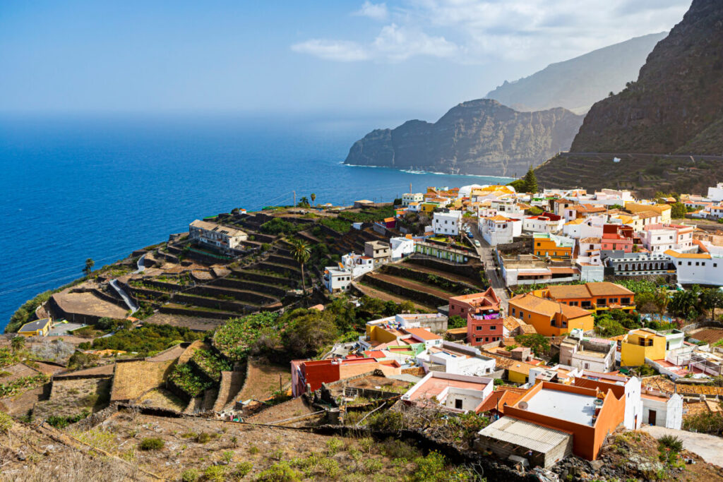 Panoramic image of San Sebastian de la Gomera, highlighting its beautiful coastline and charming architecture in the Canary Islands