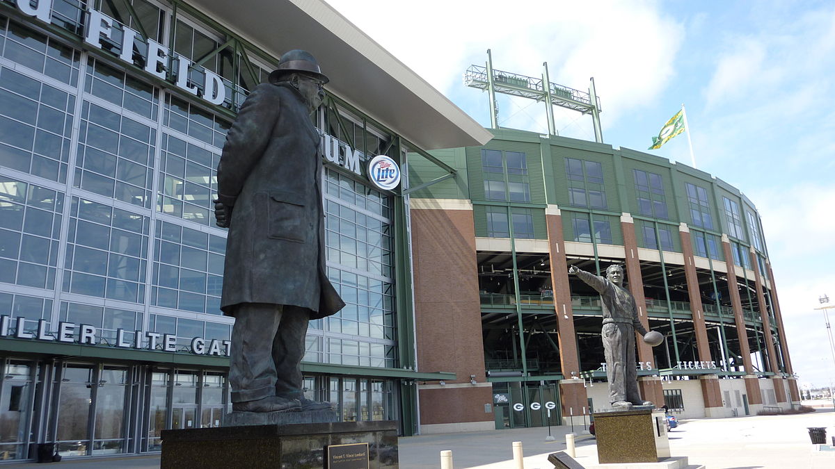 Statues of Vince Lombardi and Curly Lambeau outside the Miller Lite Gate at Lambeau Field