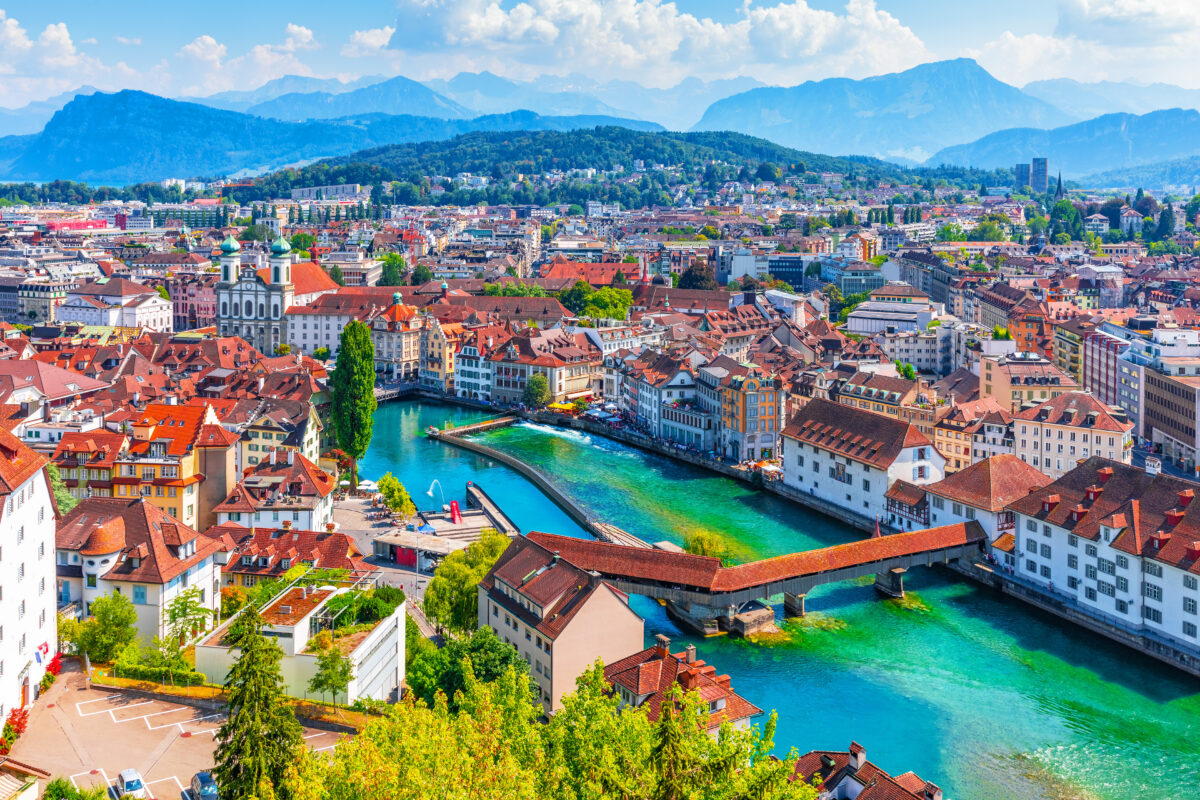 Aerial view and cityscape of Lucerne, Switzerland