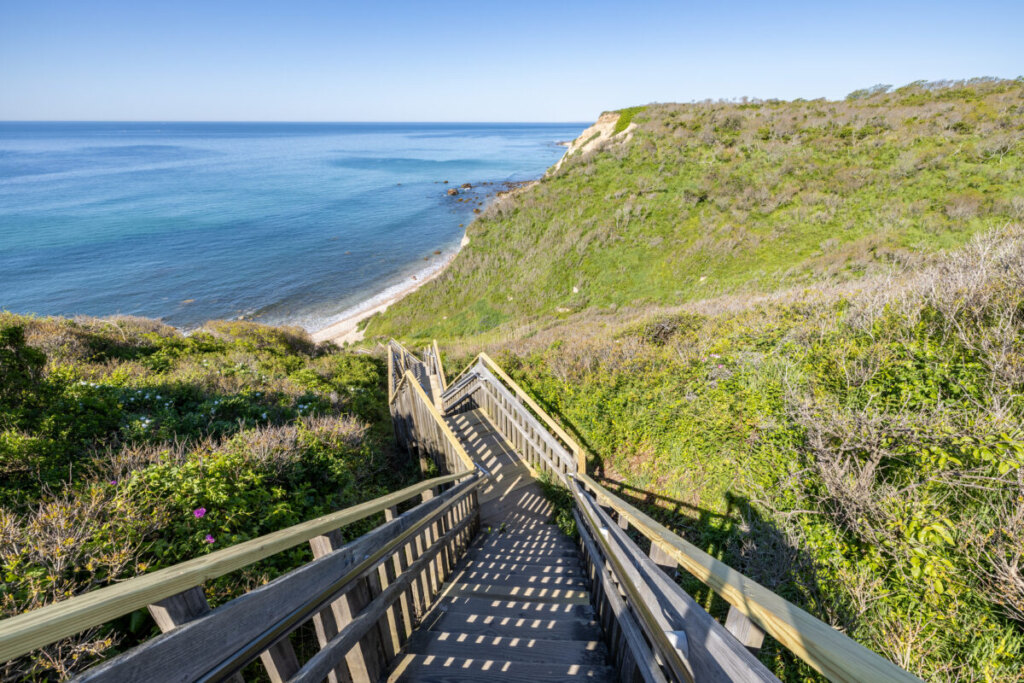 Mohegan Bluffs wooden staircase in Rhode Island
