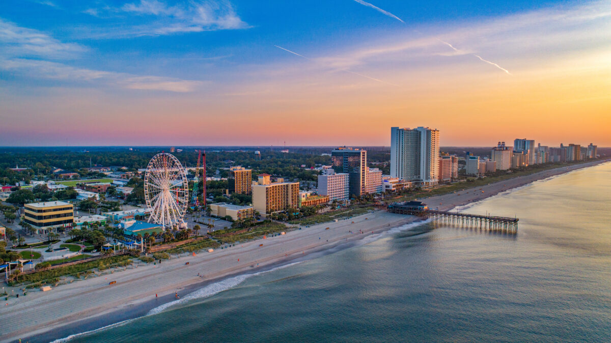 Pier in Myrtle Beach South Carolina SC Drone Aerial.