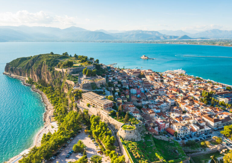 Nafplio city in Greece on green peninsula