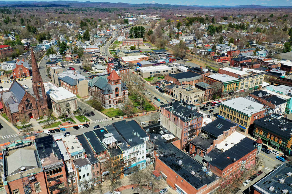 Aerial of Northampton, Massachusetts, United States