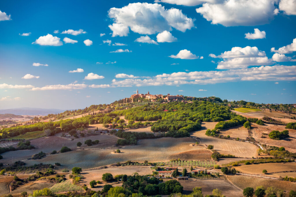 Panoramic view of Pienza in Tuscany, Italy countryside