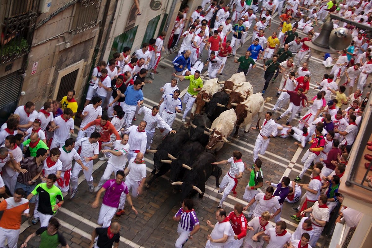 Running of the bulls on Estafeta Street